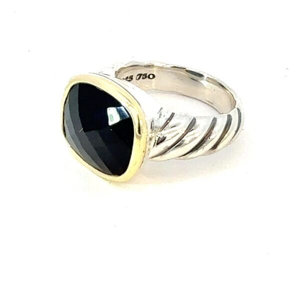 David Yurman Onyx Ring Size 7 18k Gold & Sterling Silver Estate DY626 - Picture 4 of 5